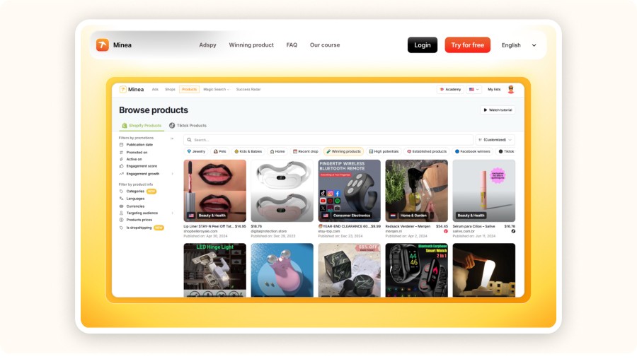 Minea “browse product”