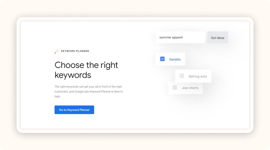 Google Keyword Planner Home Page