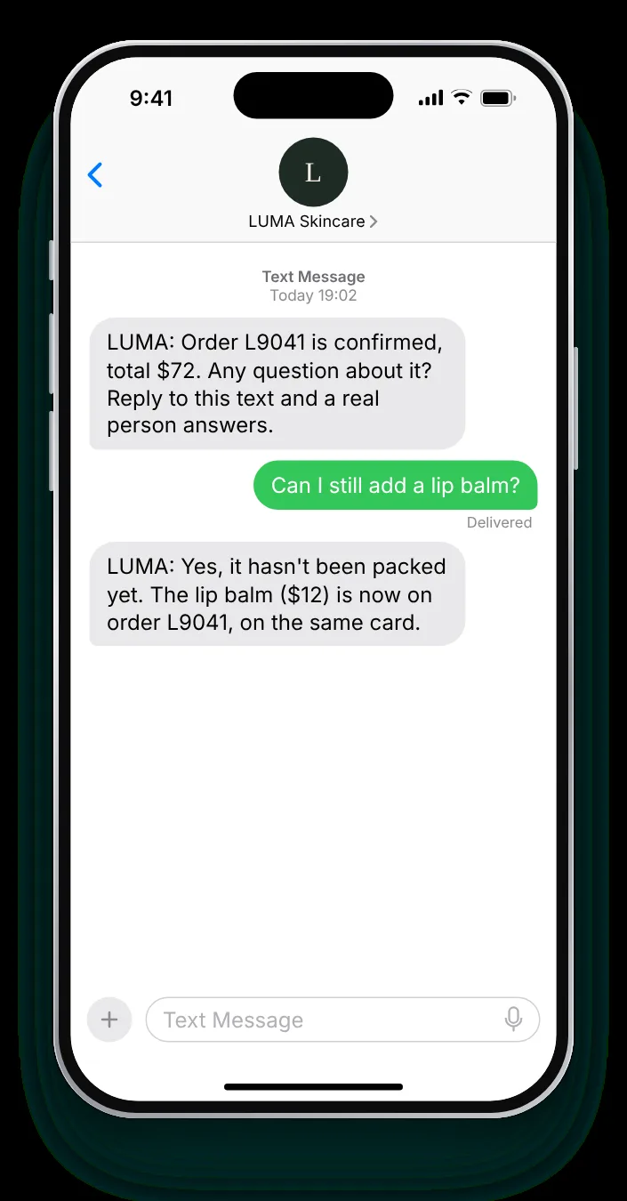 A confirmation that takes questions order confirmation text on an iPhone
