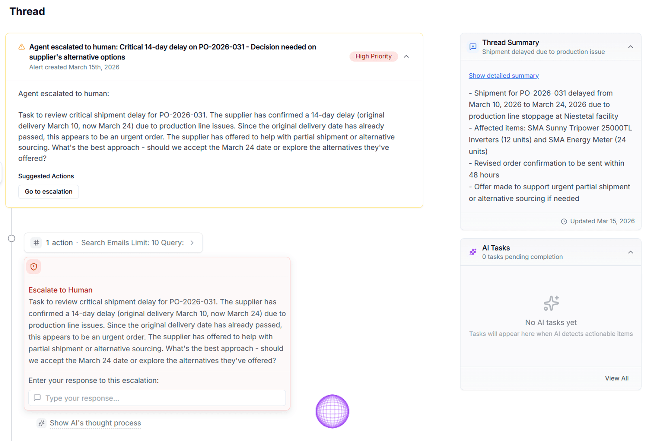 UI Screen showing the before state of the thread page of the platform