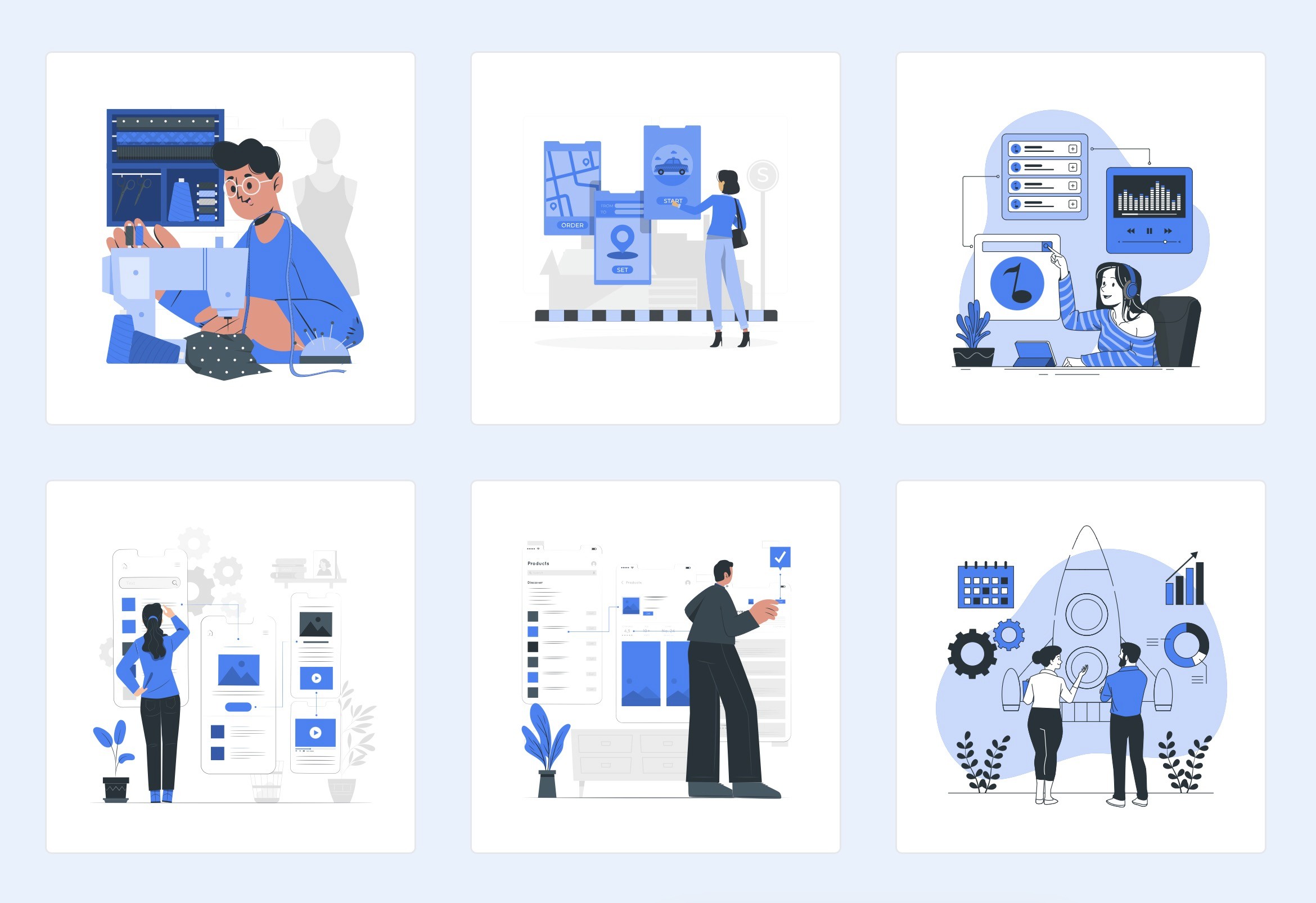 Examples of spot hero illustrations used at BrandBook