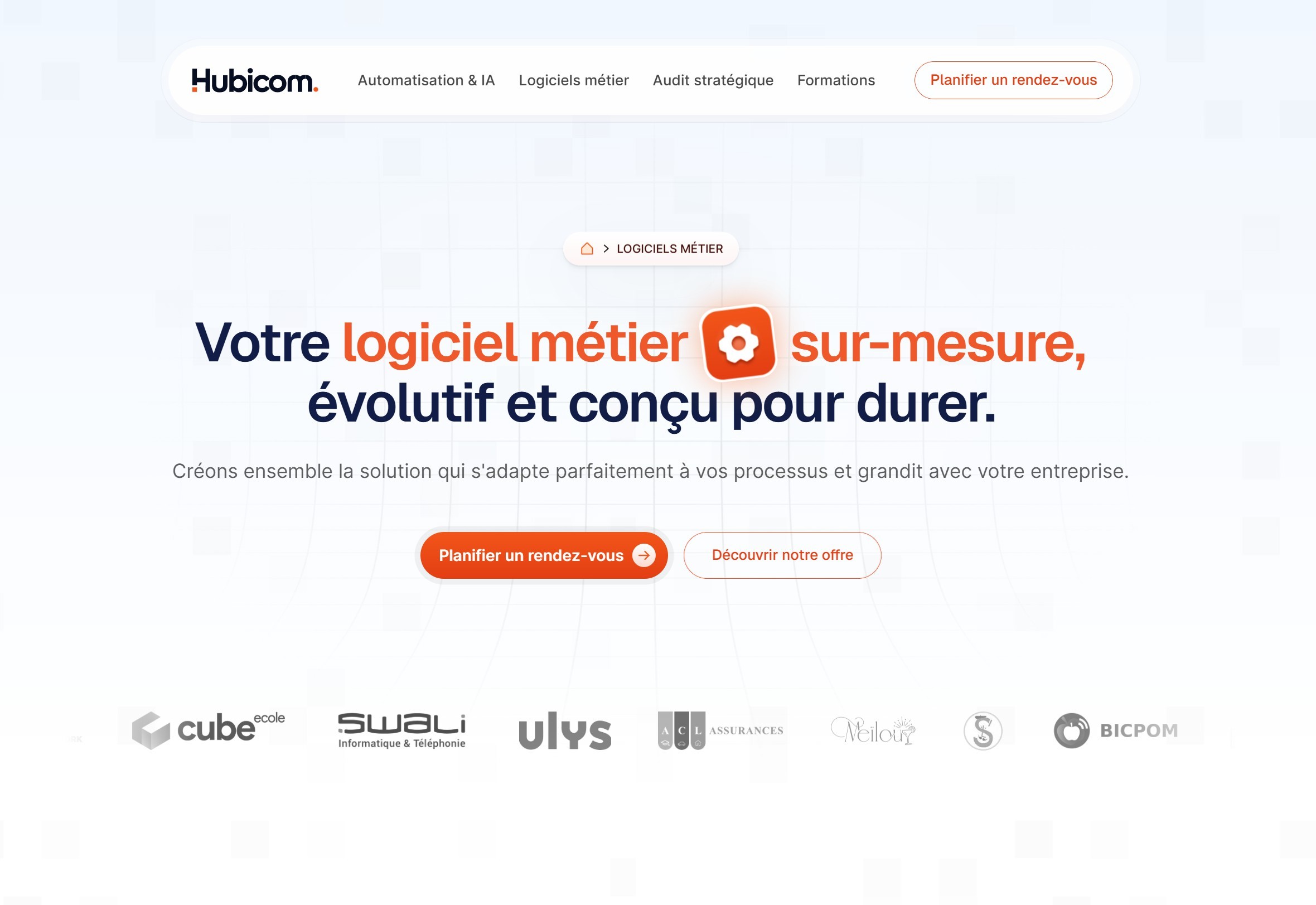 section hero logiciel métier site hubicom