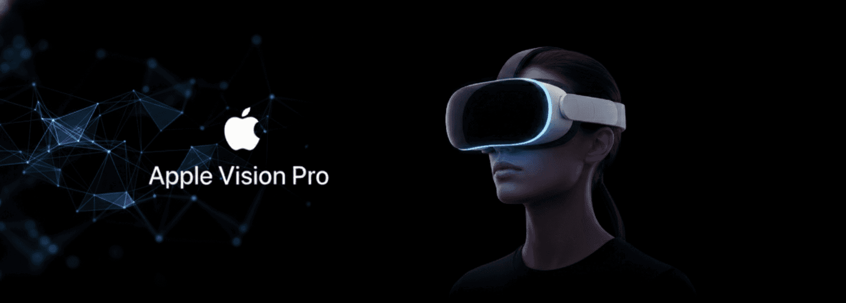 Woman wearing Apple Vision Pro headset, representing the future of AI and immersive visual experiences.