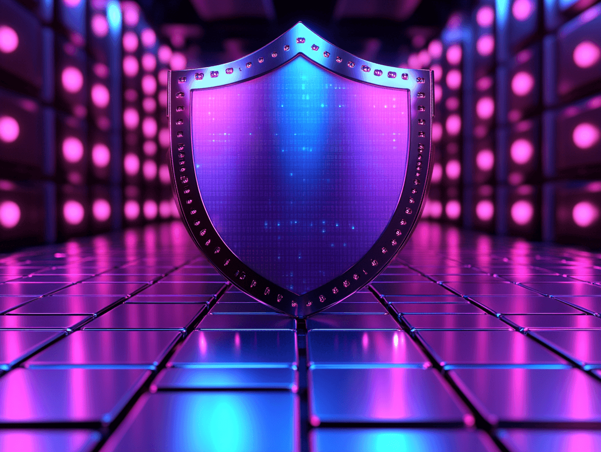 Schild in einem beleuchteten Serverraum