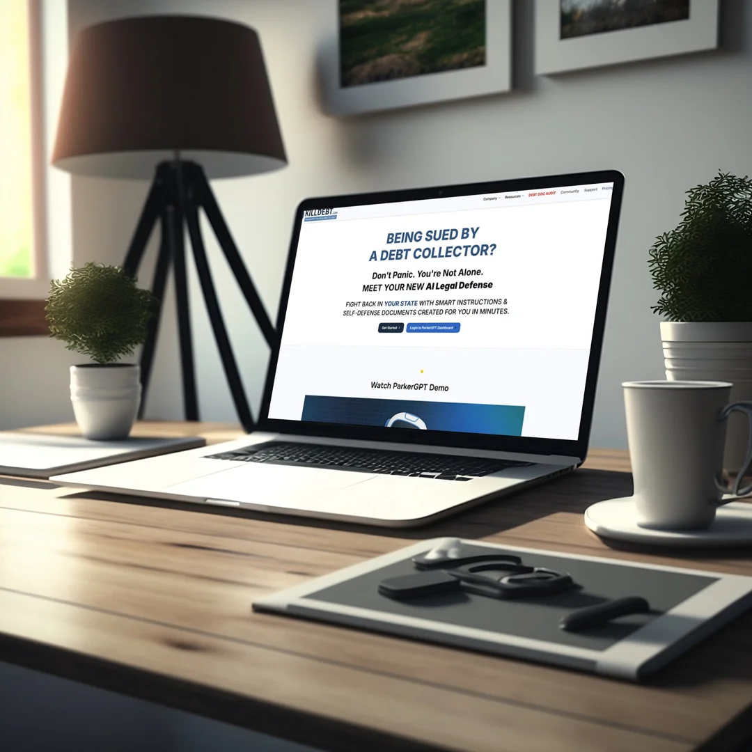 KillDebt platform interface displaying AI document analysis and Court Tester courtroom simulation