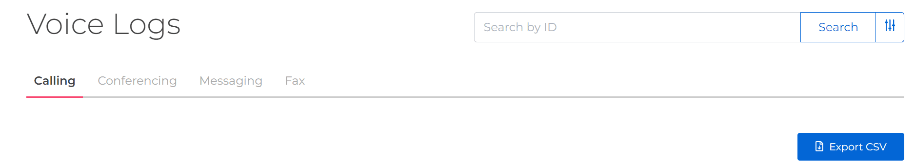 CSV export logs - voice, video, messaging, fax