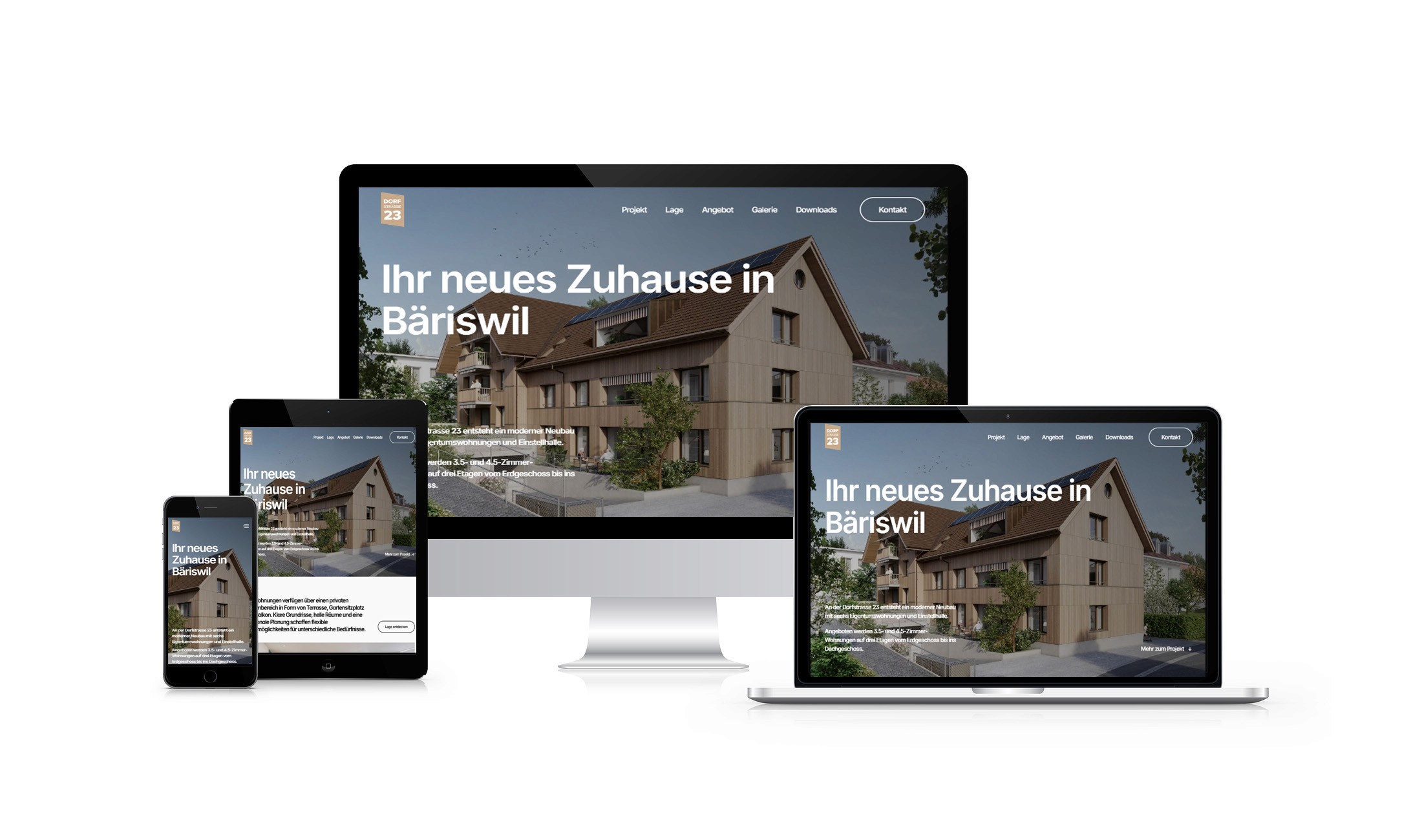 Immobilienprojektwebseite des Neubauprojektes Bäriswil bei Bern.