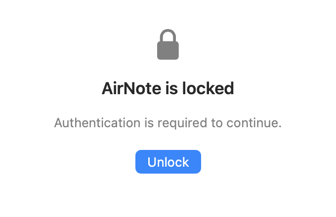 AirNote’s locked screen with the Unlock button.