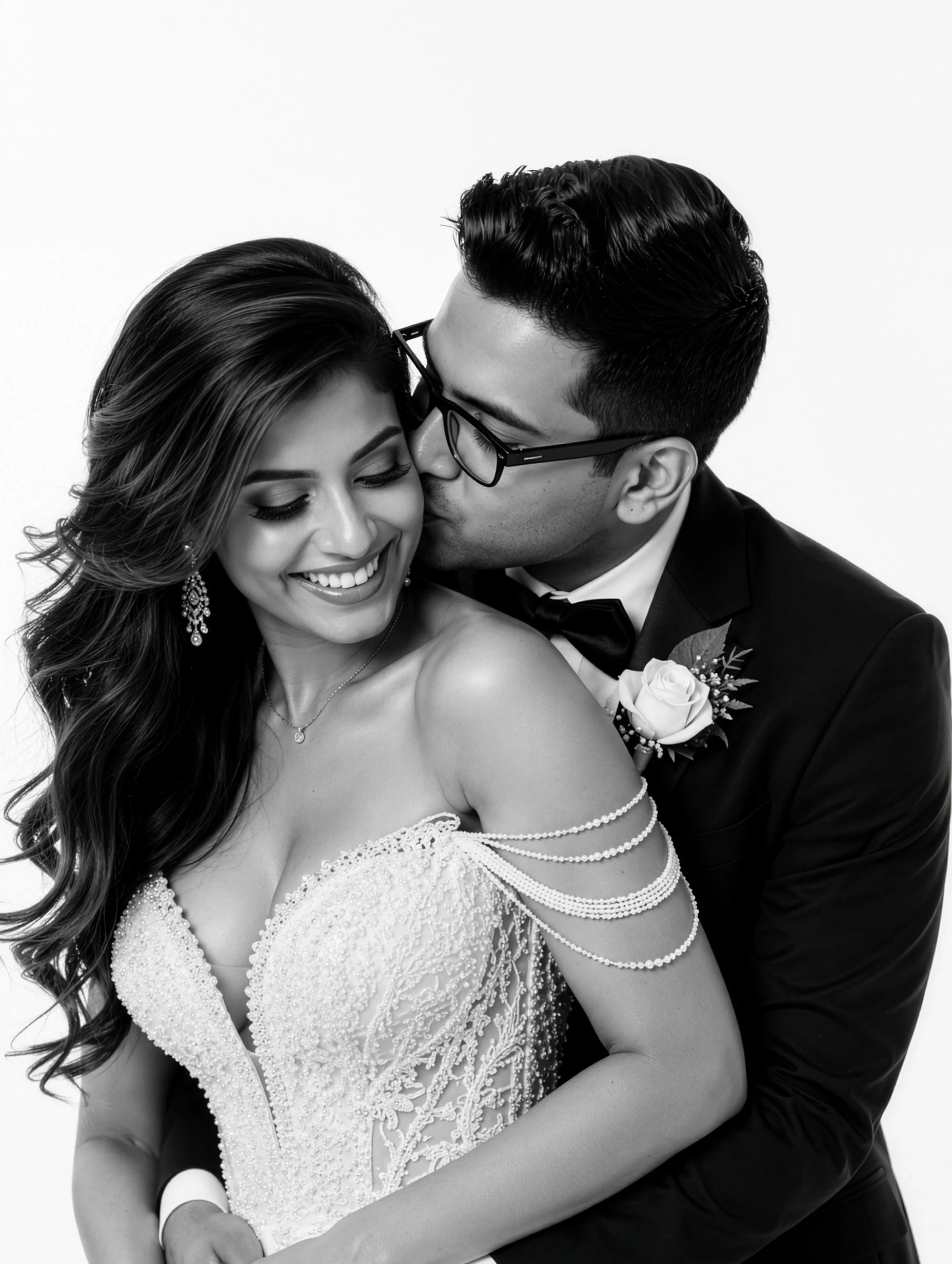 photobooth portrait of wedding couple in B&W