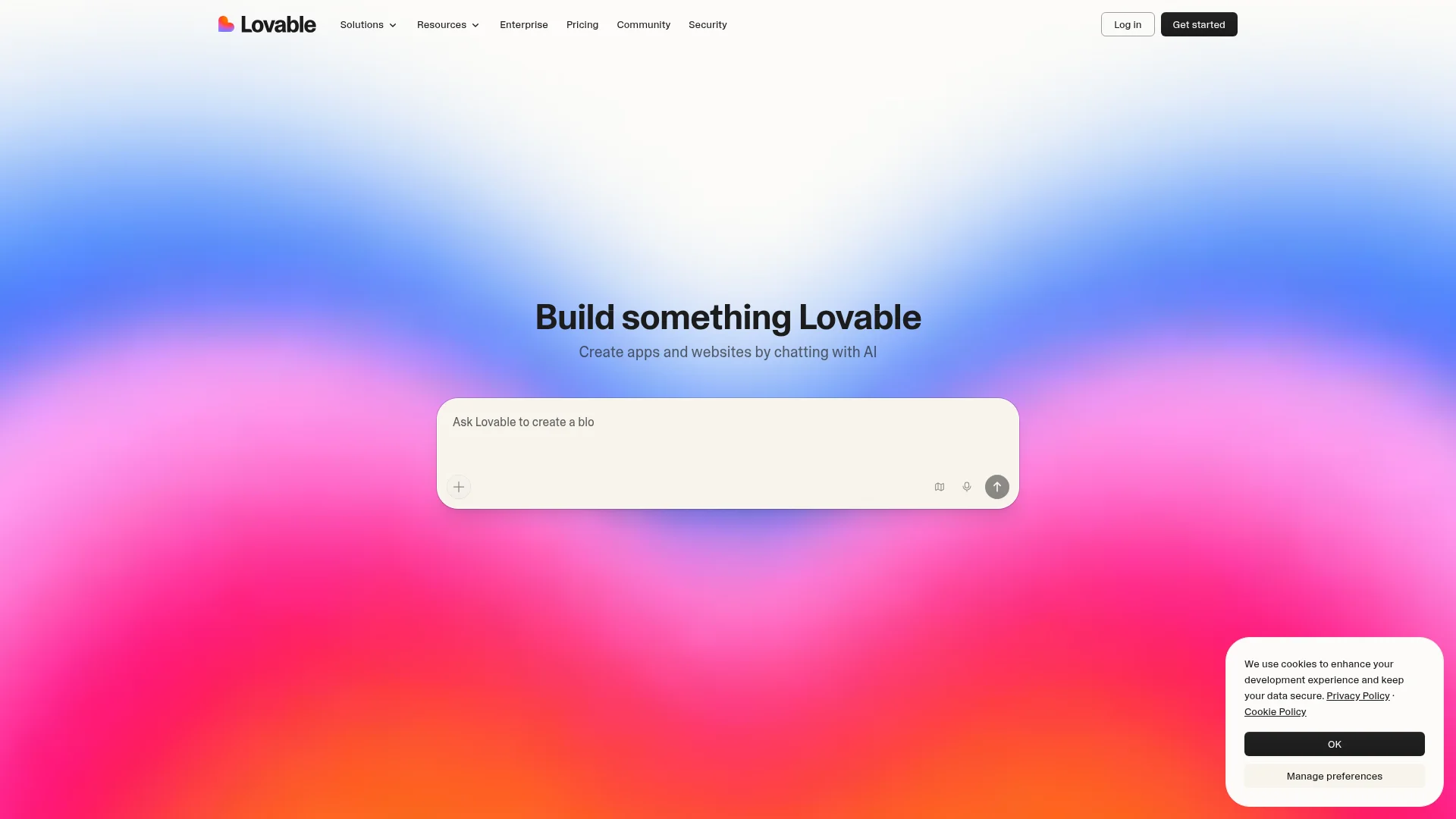 Lovable AI web app builder homepage