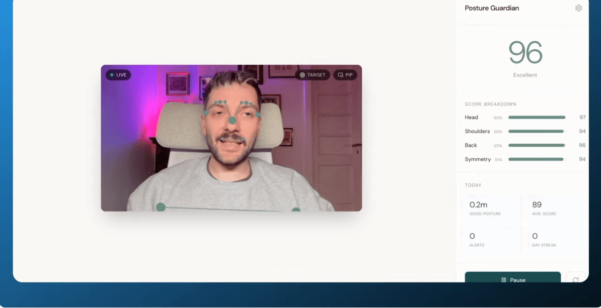 Screenshot of the Posture Guardian.