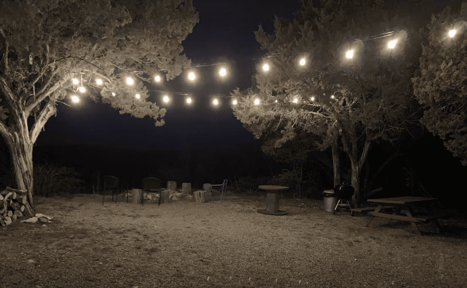 Opossum Branch Cabin Yard at Night