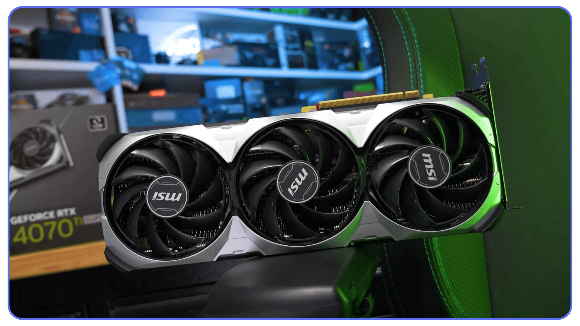 MSI triple fan NVIDIA RTX graphics card used for mid range V-Ray GPU rendering