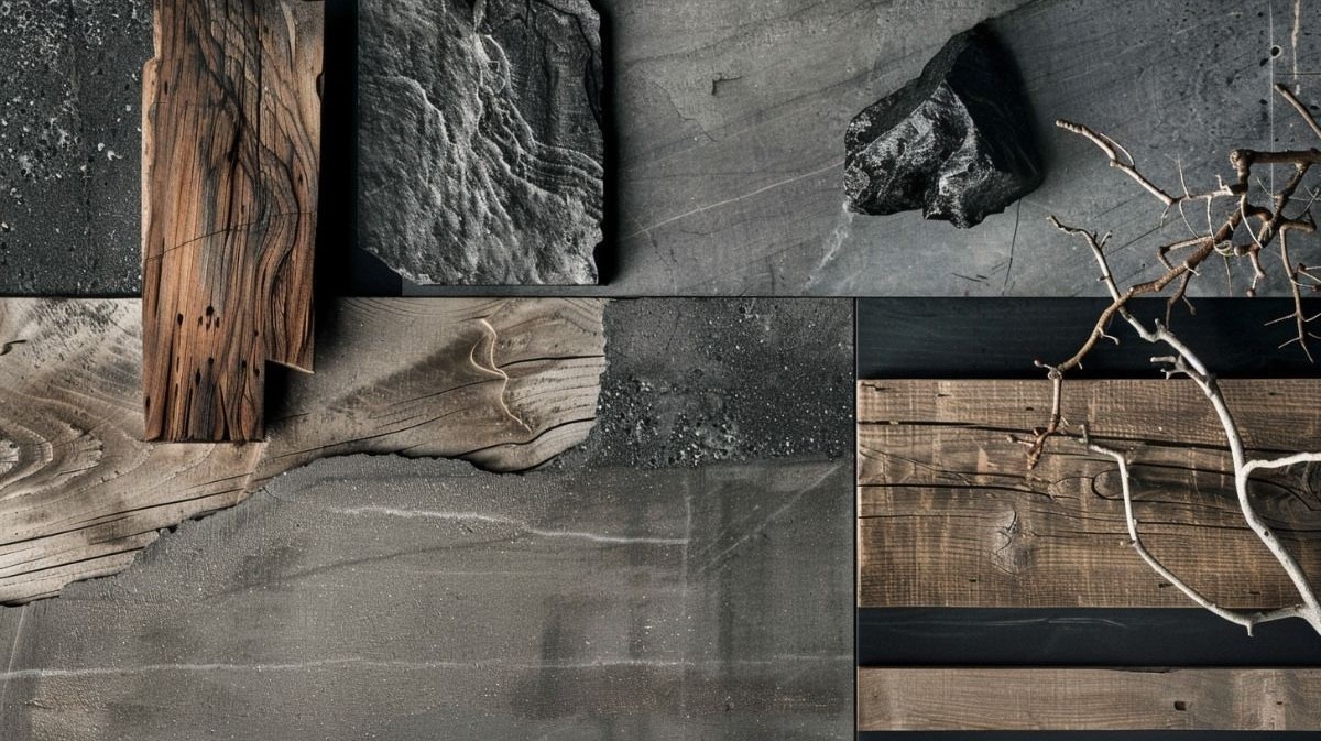 a black background with purple and orange shapes