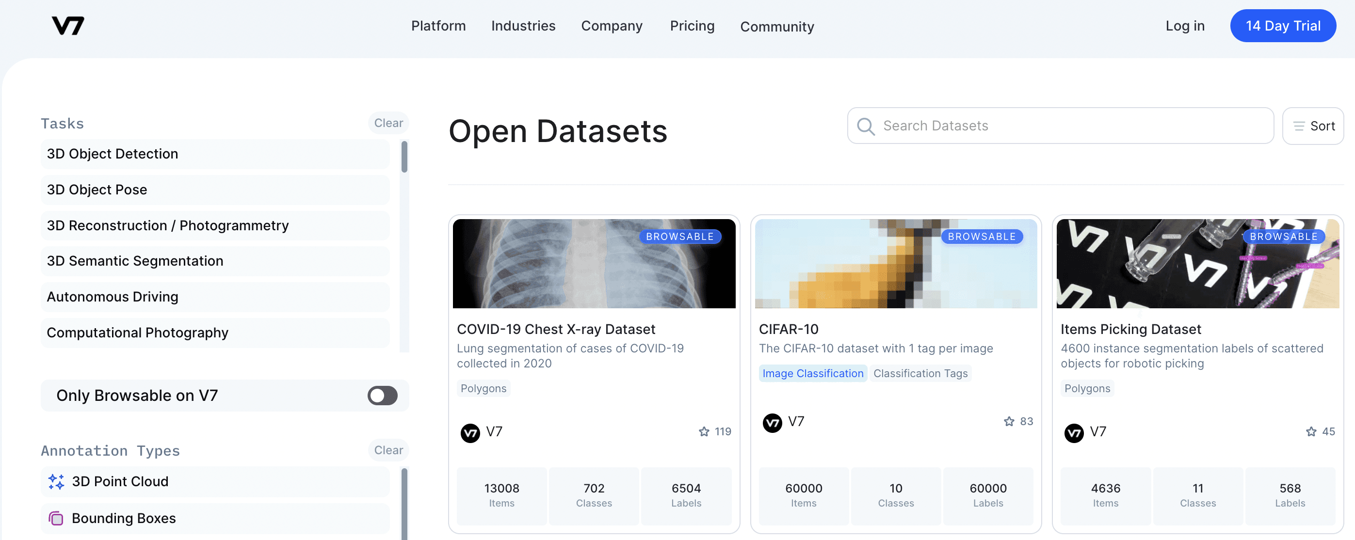 V7 Open Datasets Repository