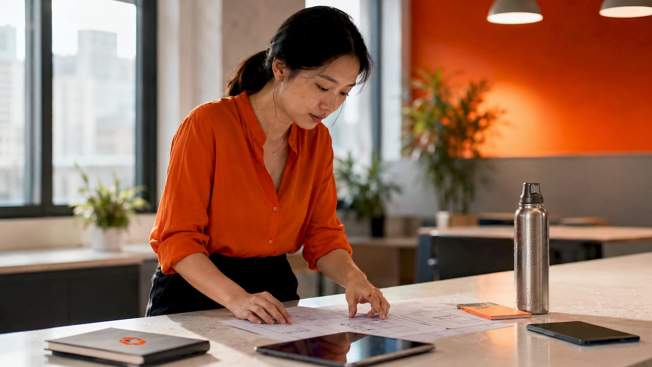 Woman at desk working on app core value experience