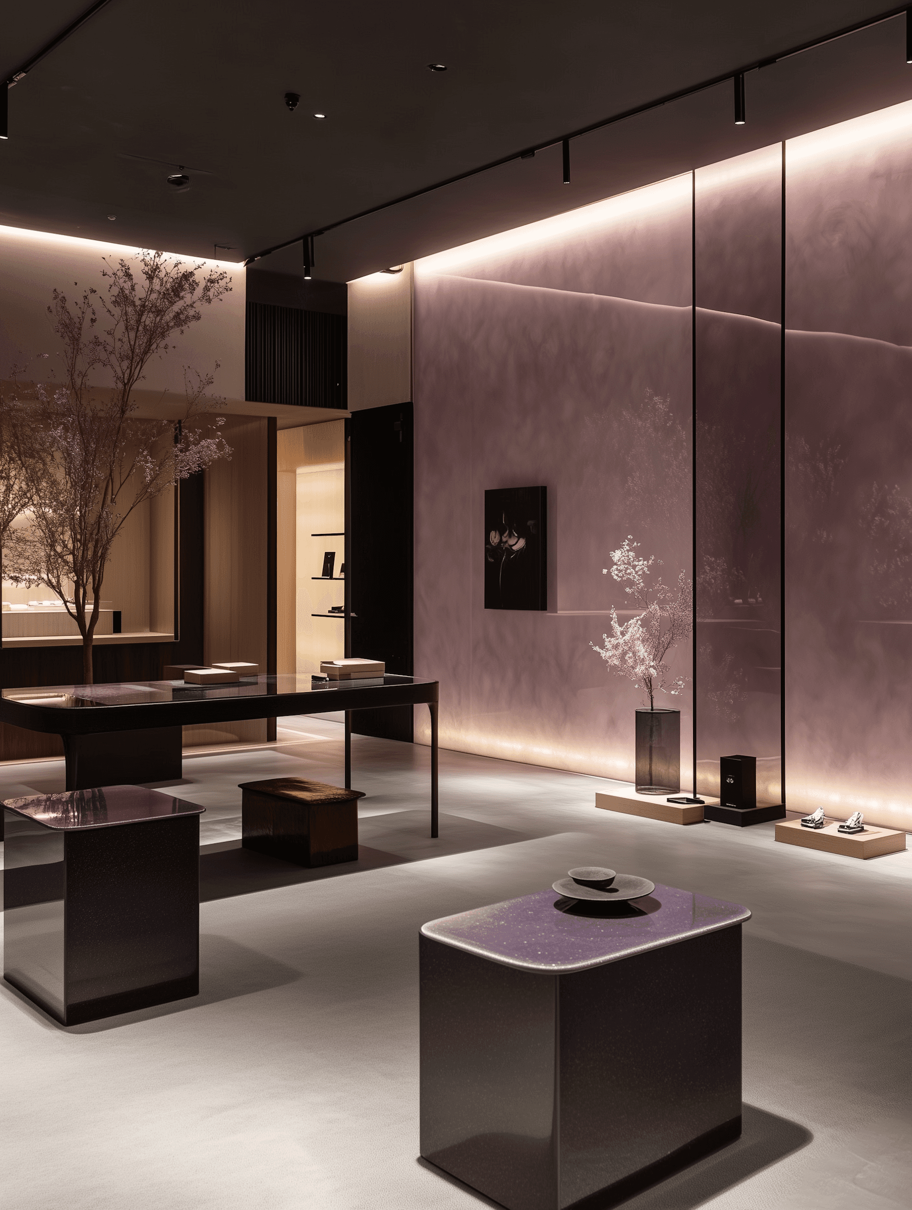 a room with a couch and a table