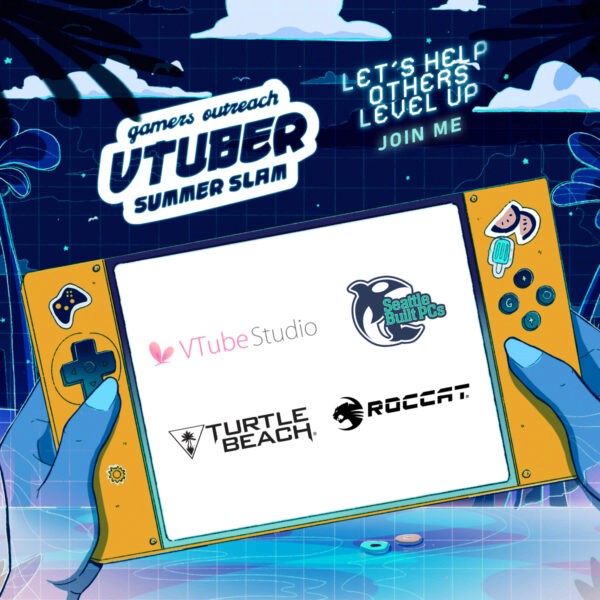 Sponsor graphic featuring VTube Studio, Seattle Built PCs, Turtle Beach, and ROCCAT.