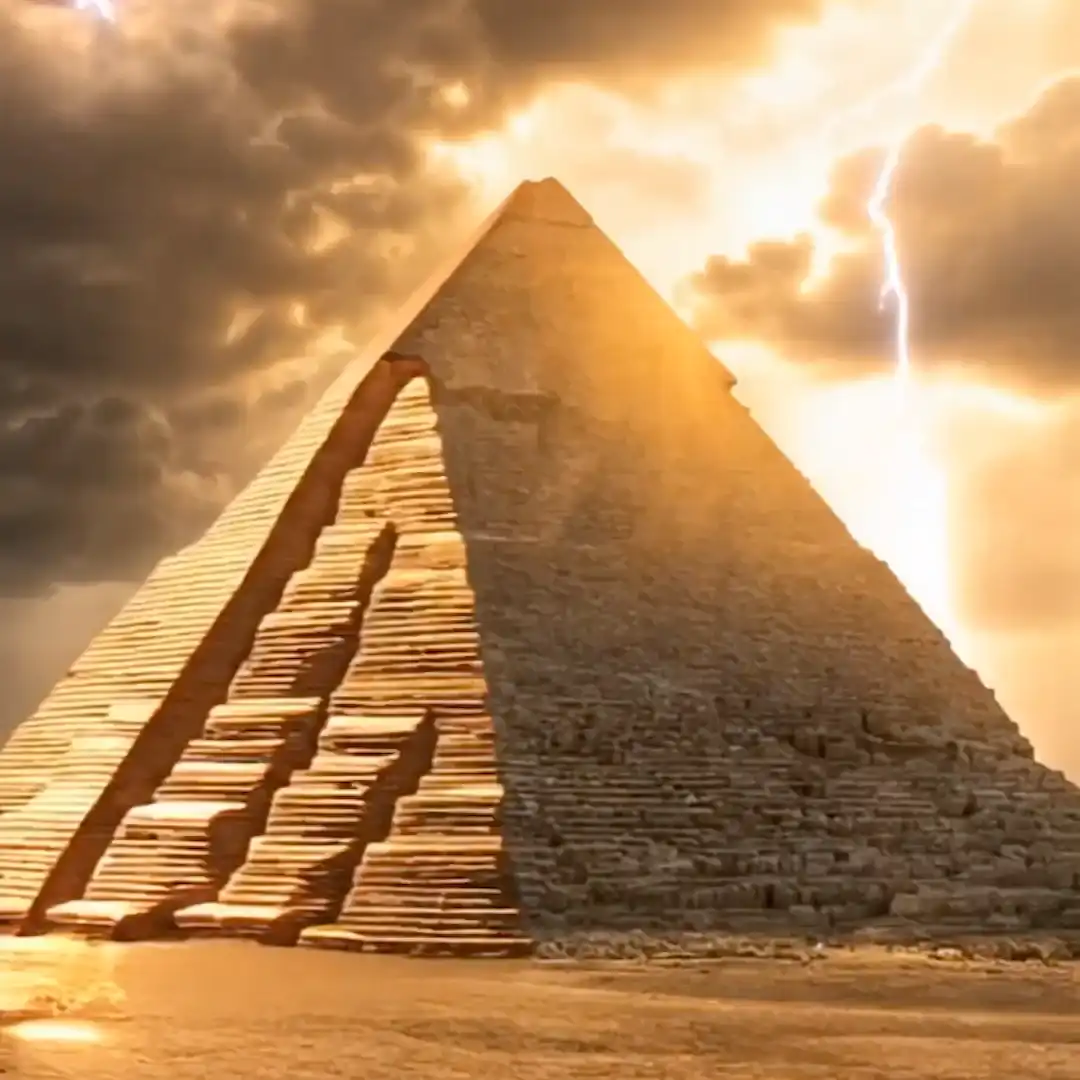 de grote pyramide wordt getroffen door een blikseminslag