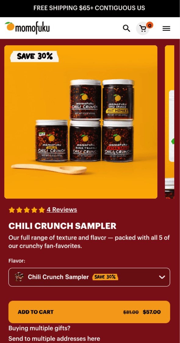 Mobile bundle product page featuring chili crunch collection