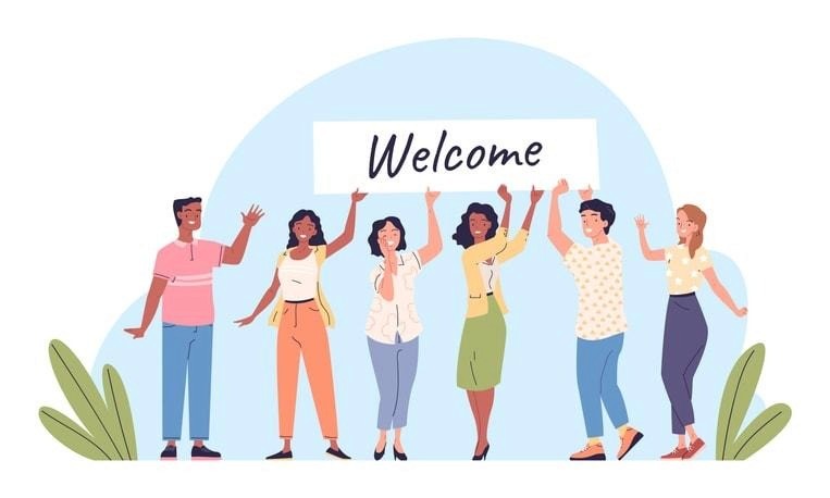An illustration representing the concept of inclusive language, showcasing diverse individuals communicating.