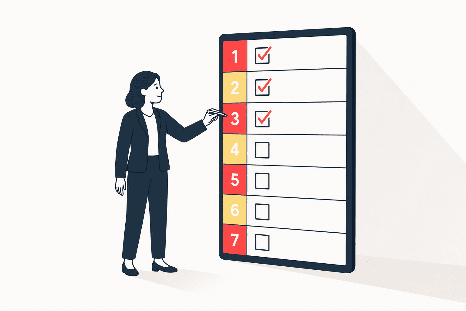 Référente qualité cochant une immense checklist représentant les sept critères vérifiés par l'auditeur Qualiopi