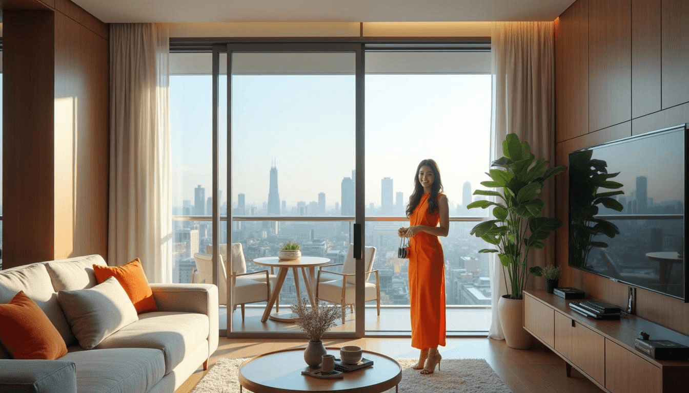 Abeautiful Concierge from The One Lifestyle Group standing in a condo in Bangkok