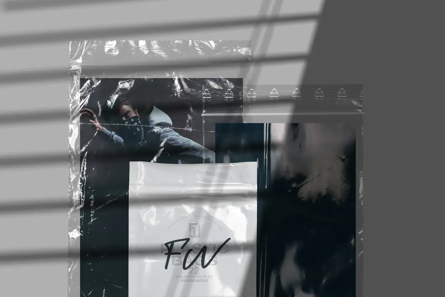 Isolated Empty Plastic Bags zip lock polythene textures layered over a professional urban photography mockup