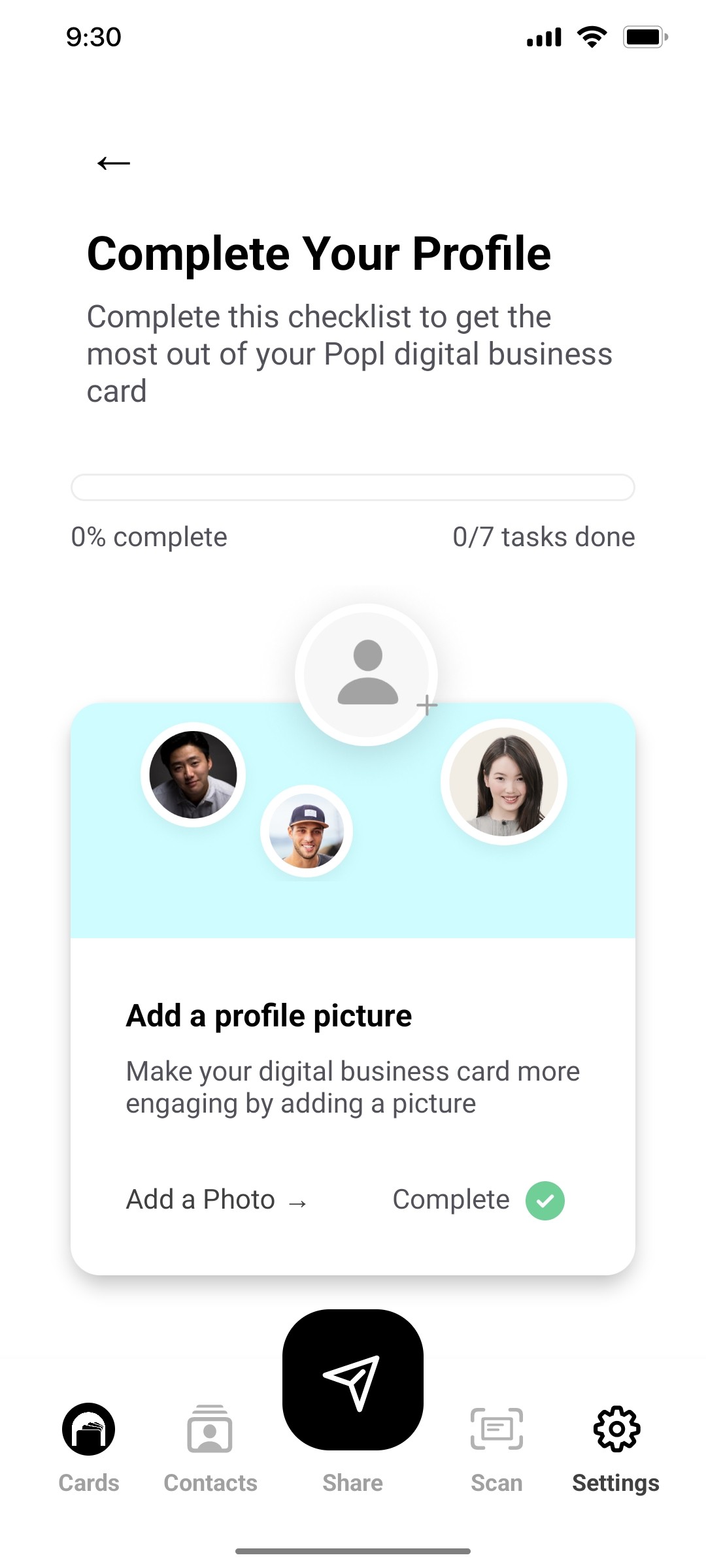 popl Complete Your Profile Screen