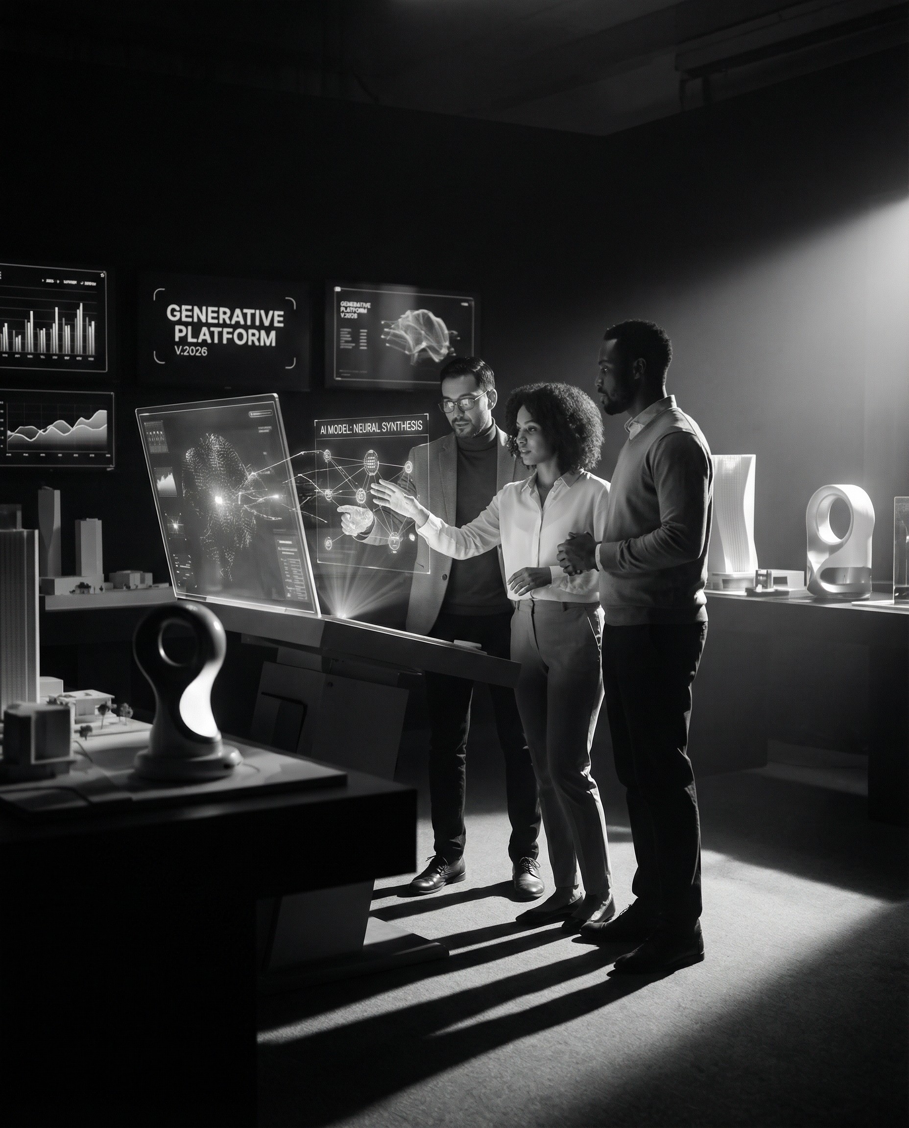 A creative team working with AI tools