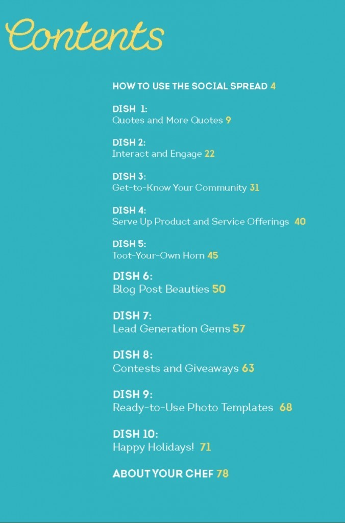 Social Spread Table of Contents