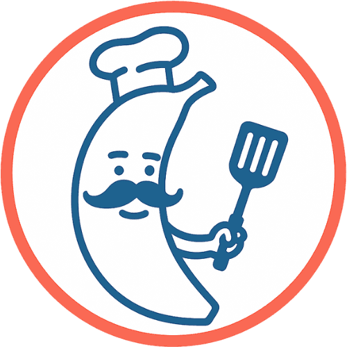 Picto "fait maison" avec une banane en chef cuisinier qui tient un ustensile de cuisine et porte une toque