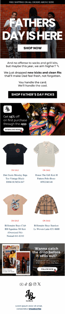 Email design for shoe store Lee Baron 