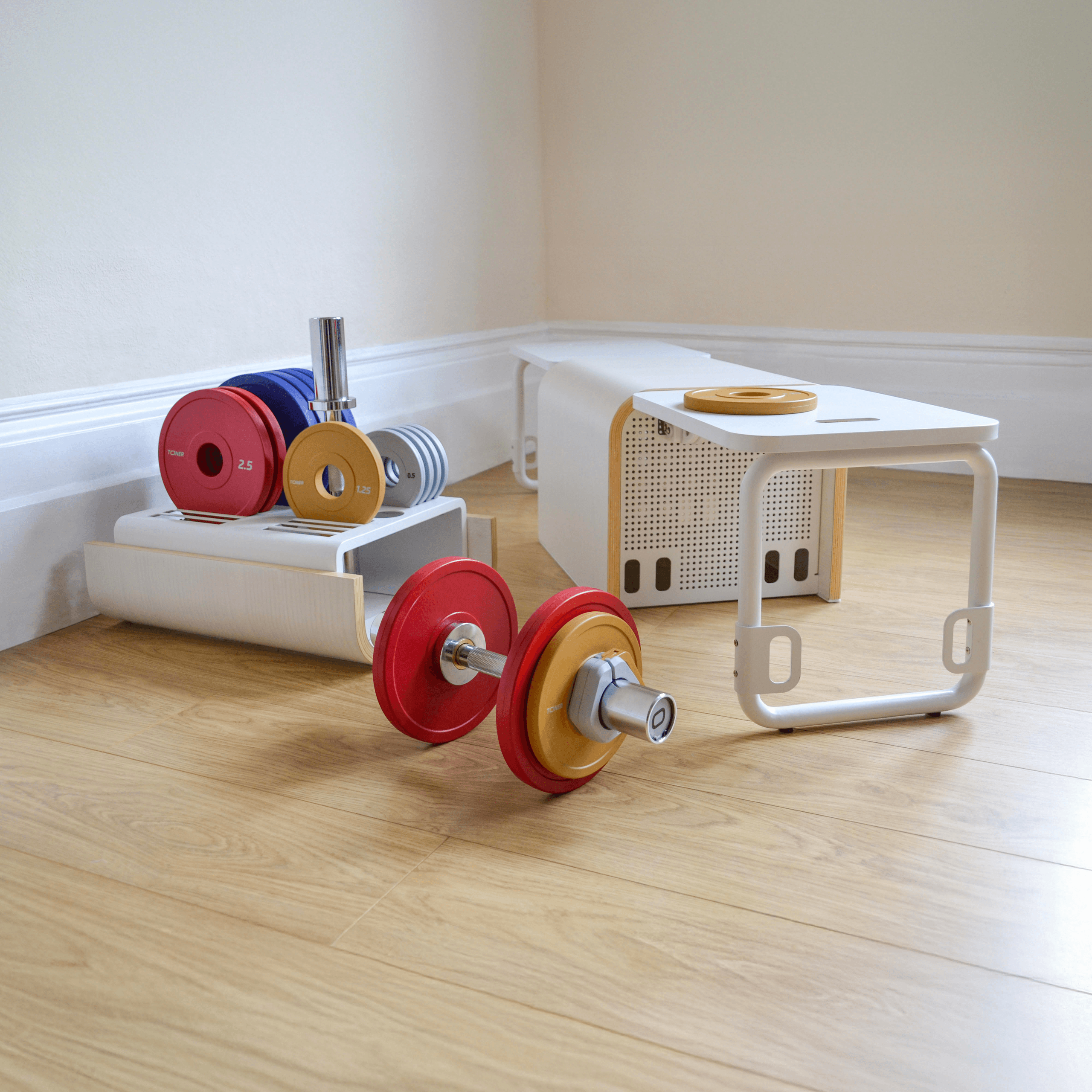 TonerBox home gym open, with all parts visible