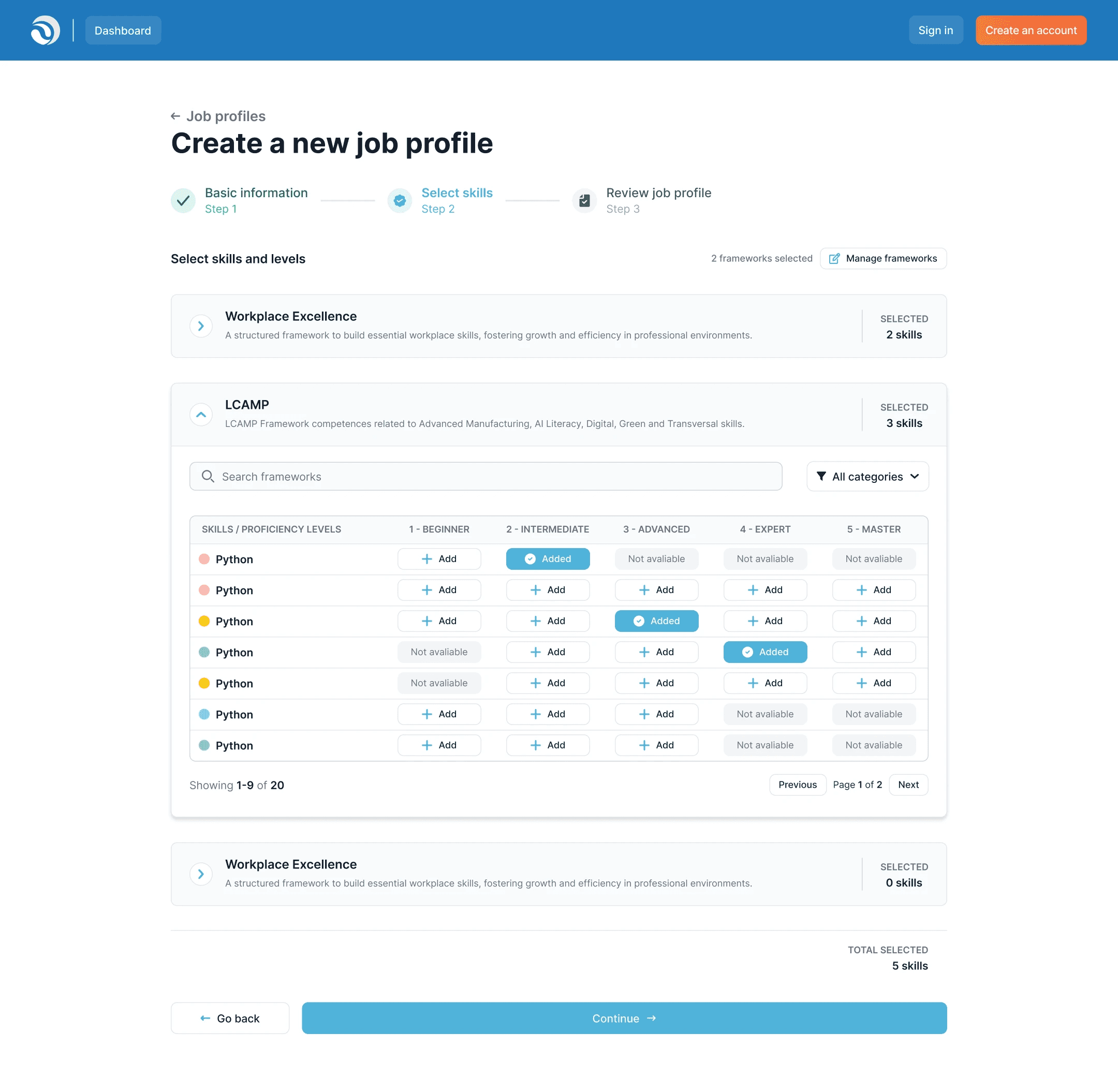 Skilldata create a new job profile 4