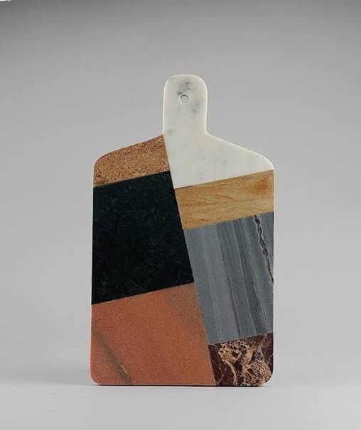 Multi stone serving board with geometric stone pattern and handle