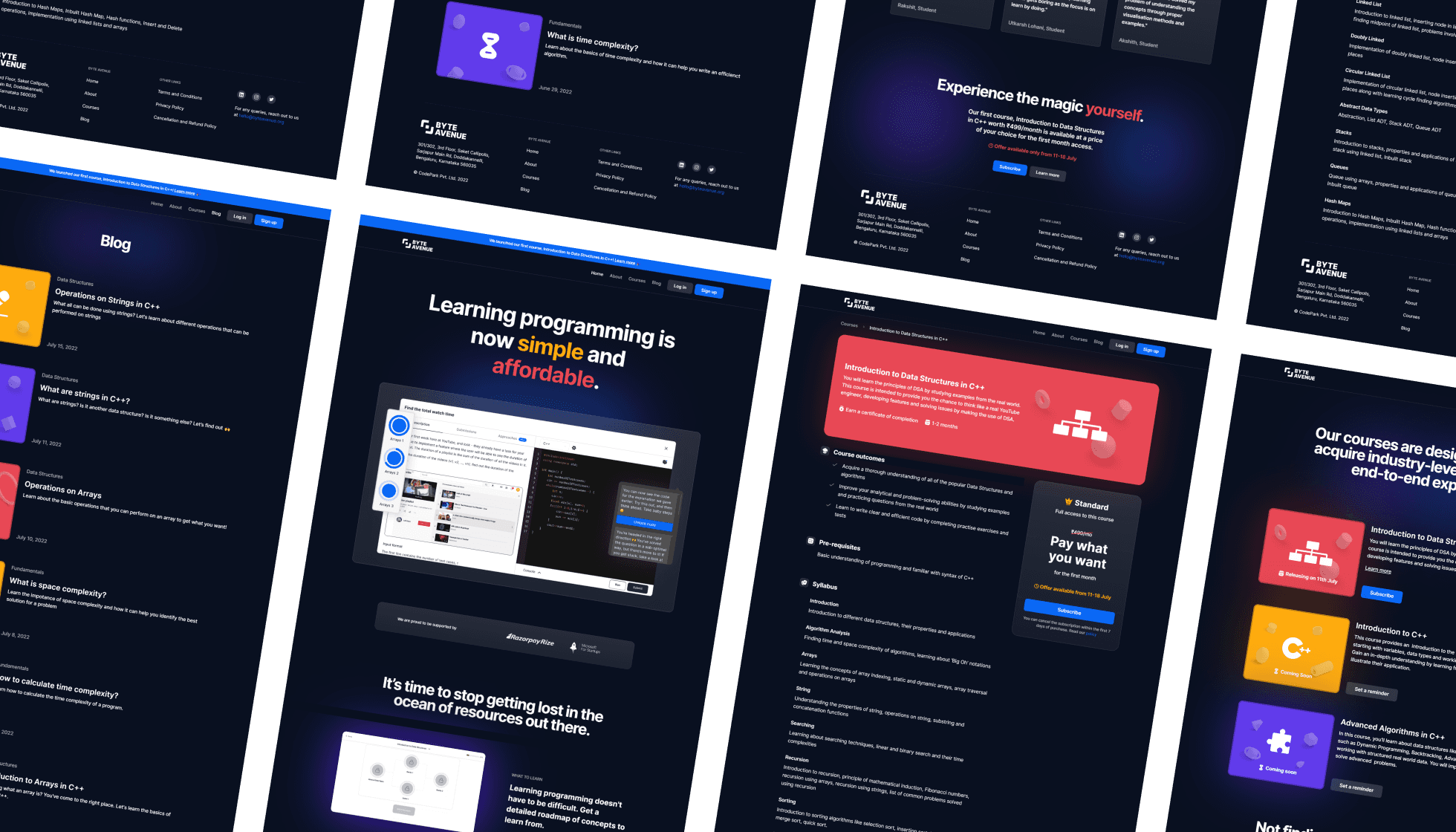 UI mockups of Byte Avenue's website.