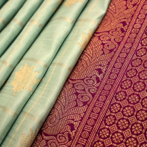 Mint Green and Dark Maroon Kanchivaram Silk Saree