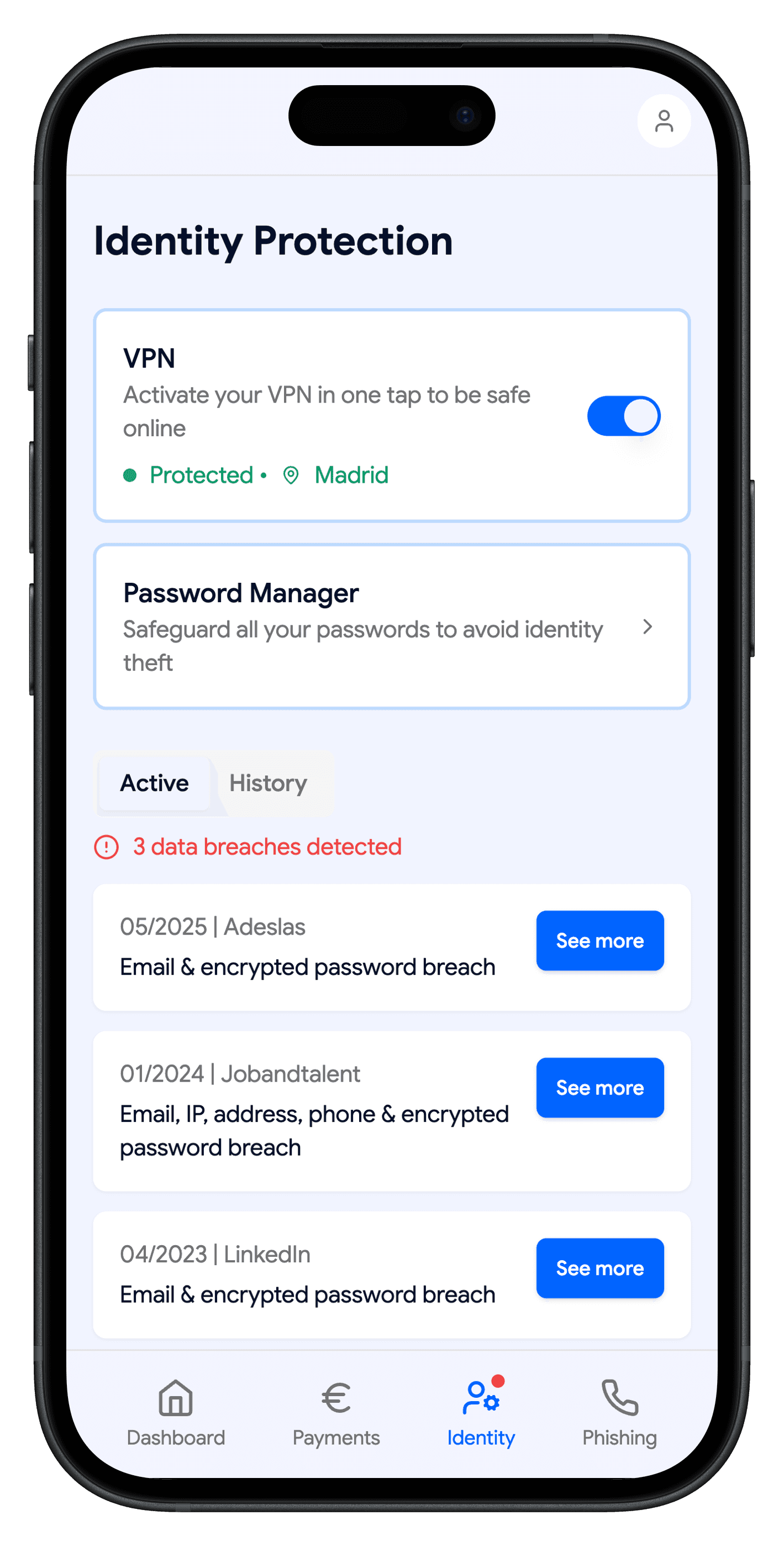 Fraud protection UI