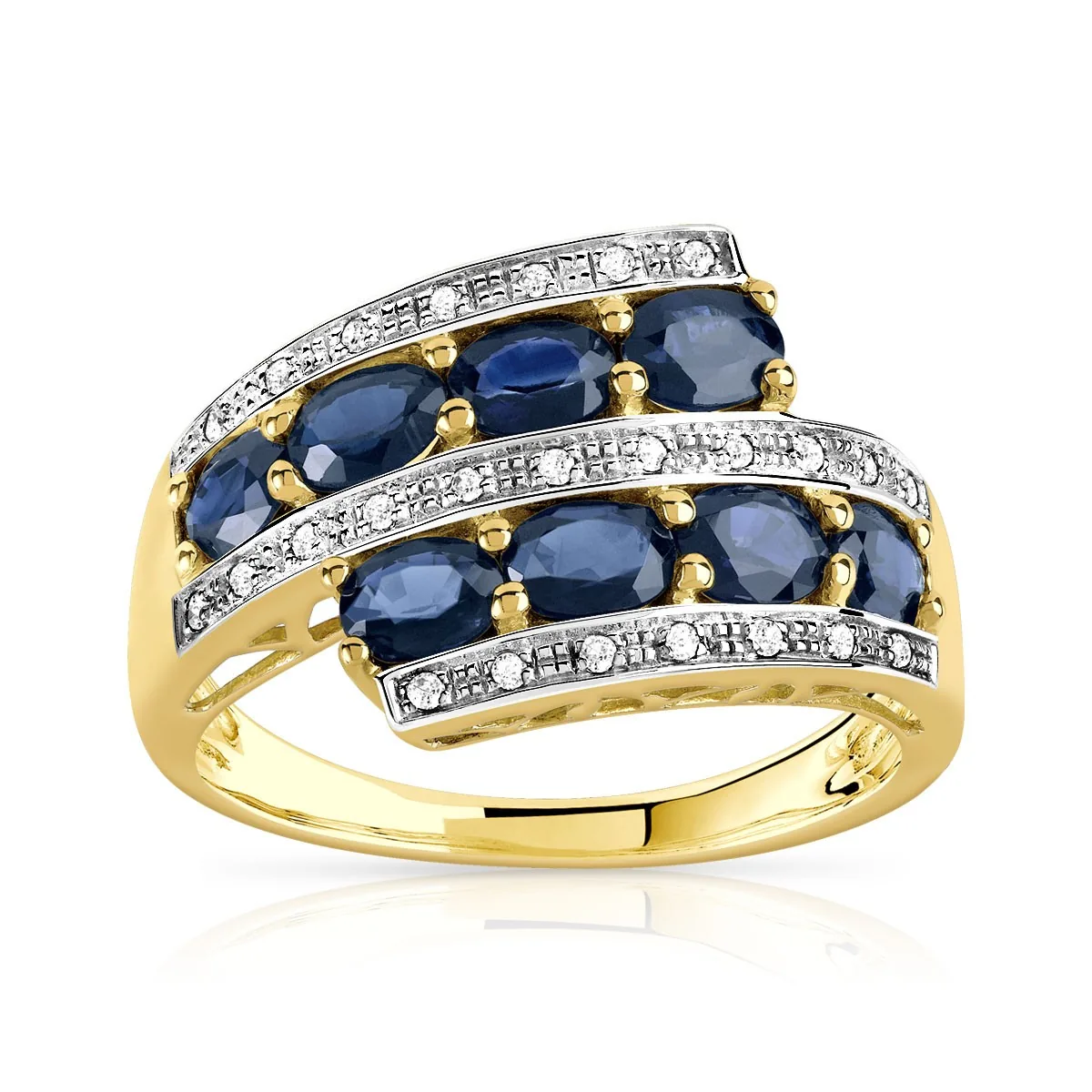 Bague en deux ors 375 sertie de diamants et saphirs