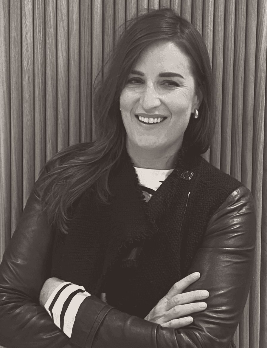 Black and white photo of Penny Founder & CEO, Lesley Tully