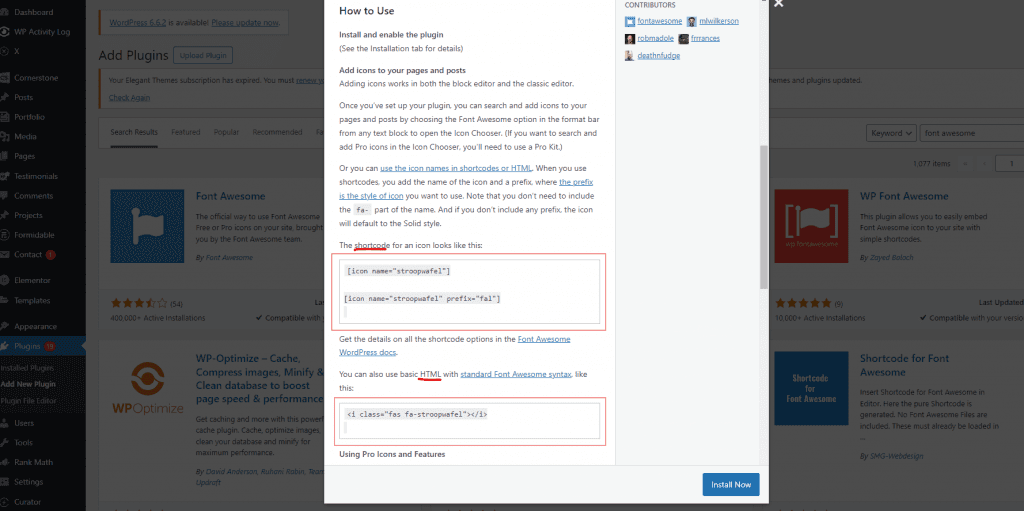 FontAwesome shortcode