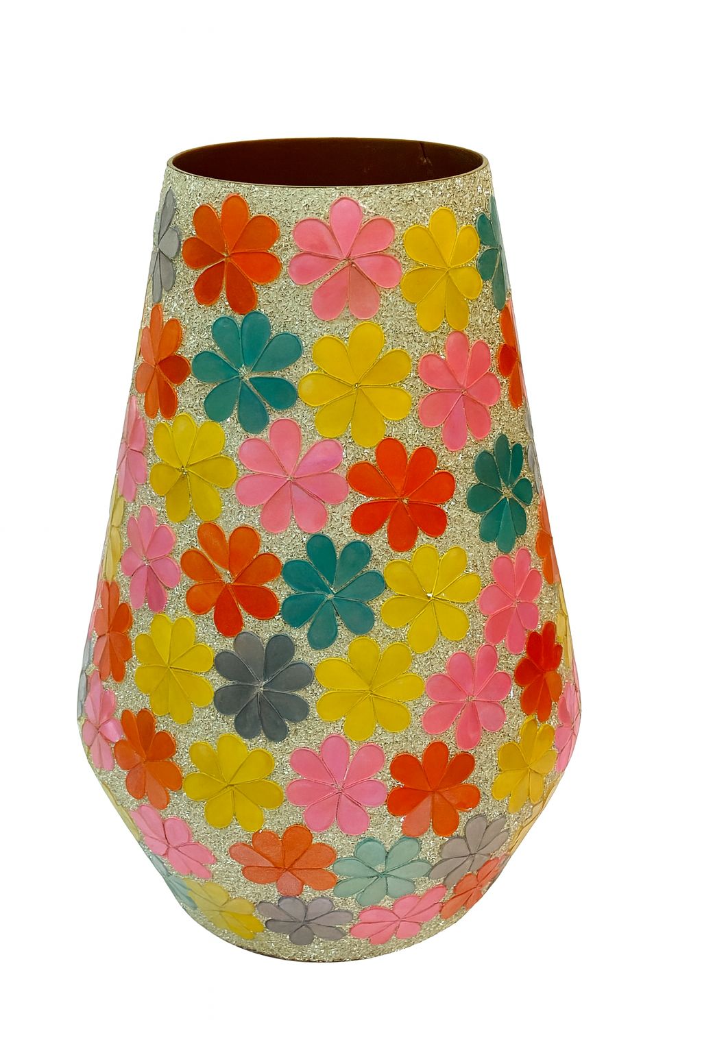 Handcrafted multicolor floral pattern metal decorative vase