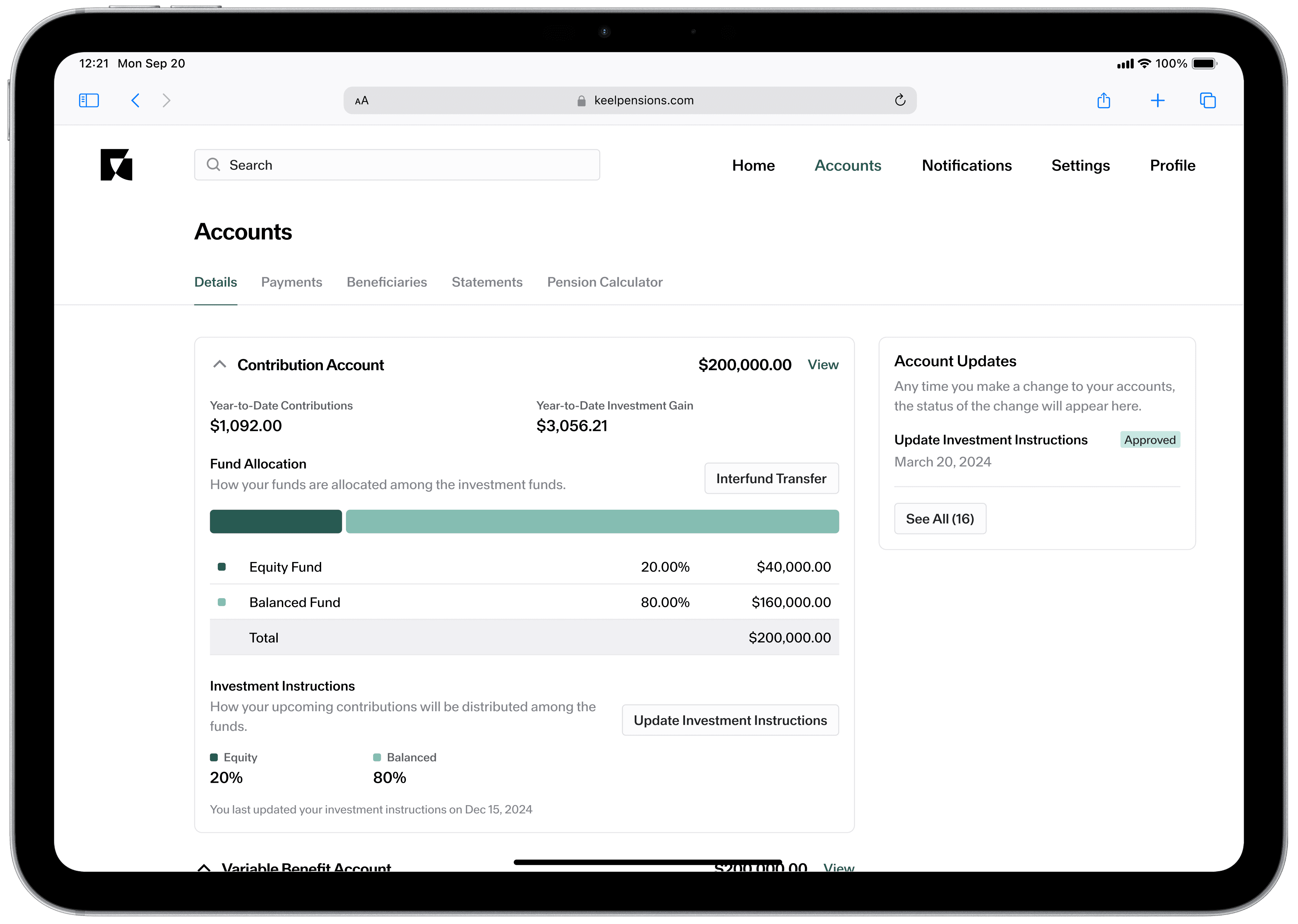Account details in the member portal