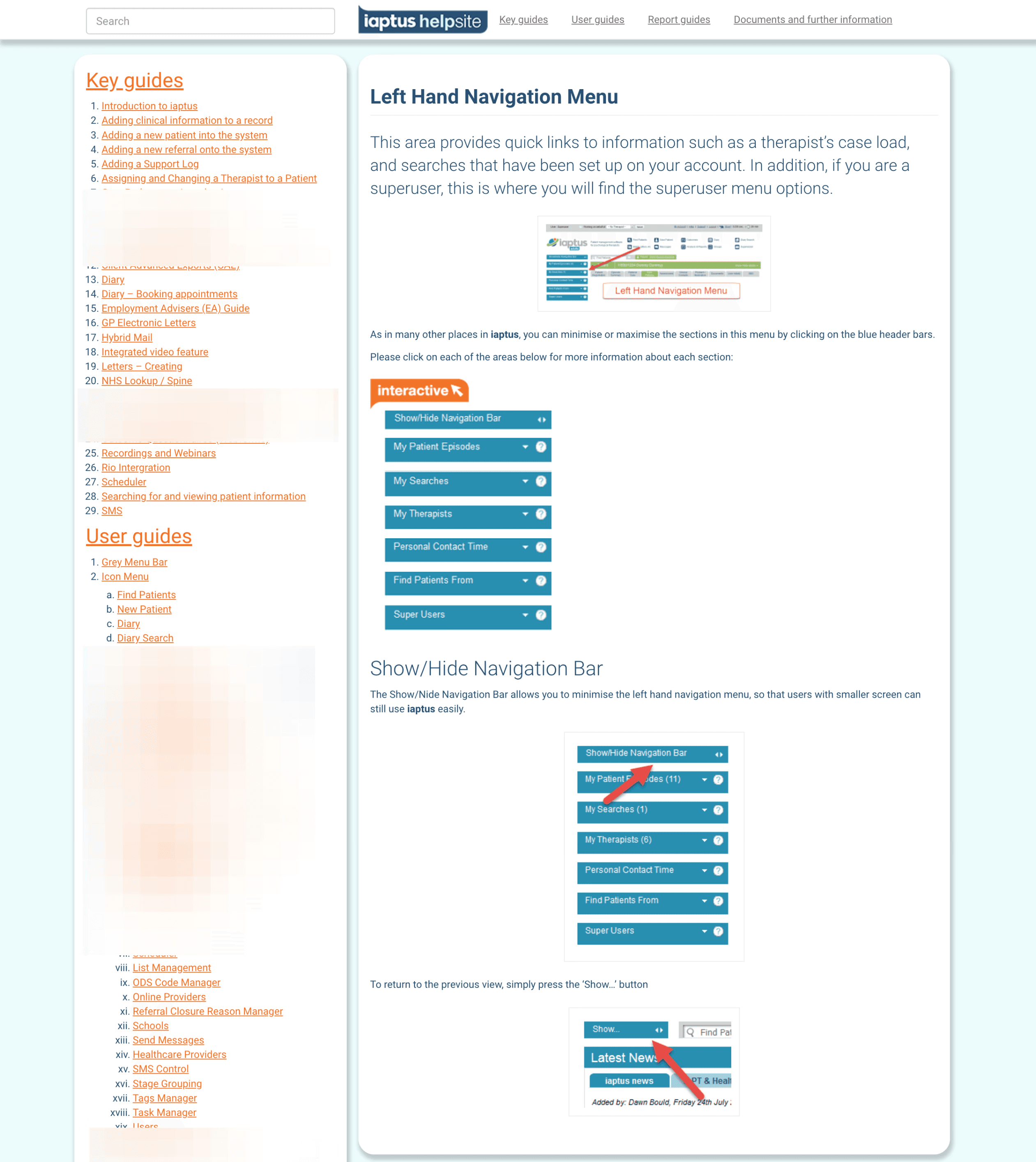 Old Help Centre content page.