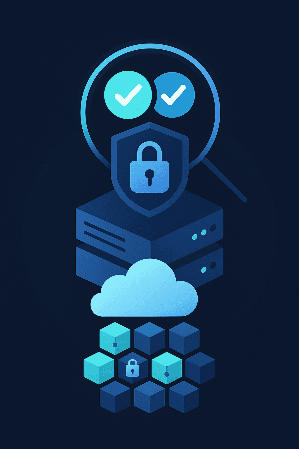 Layered vector showing encryption, shield with lock, and compliance checks for secure payment recovery