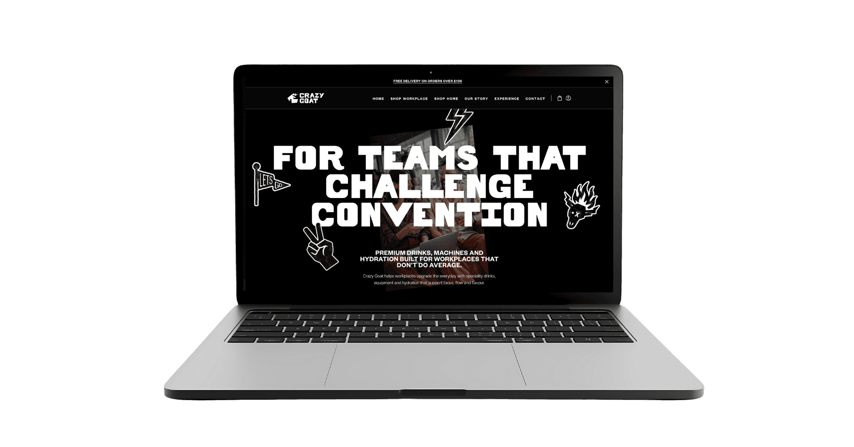 Futuristic silver sneaker with green accent and red sole, set against orange backdrop.