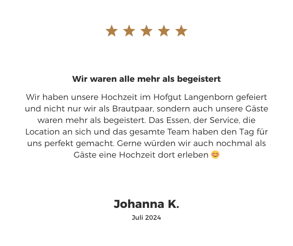 Testimonial Kundenbewertung auf dem Hofgut Langenborn