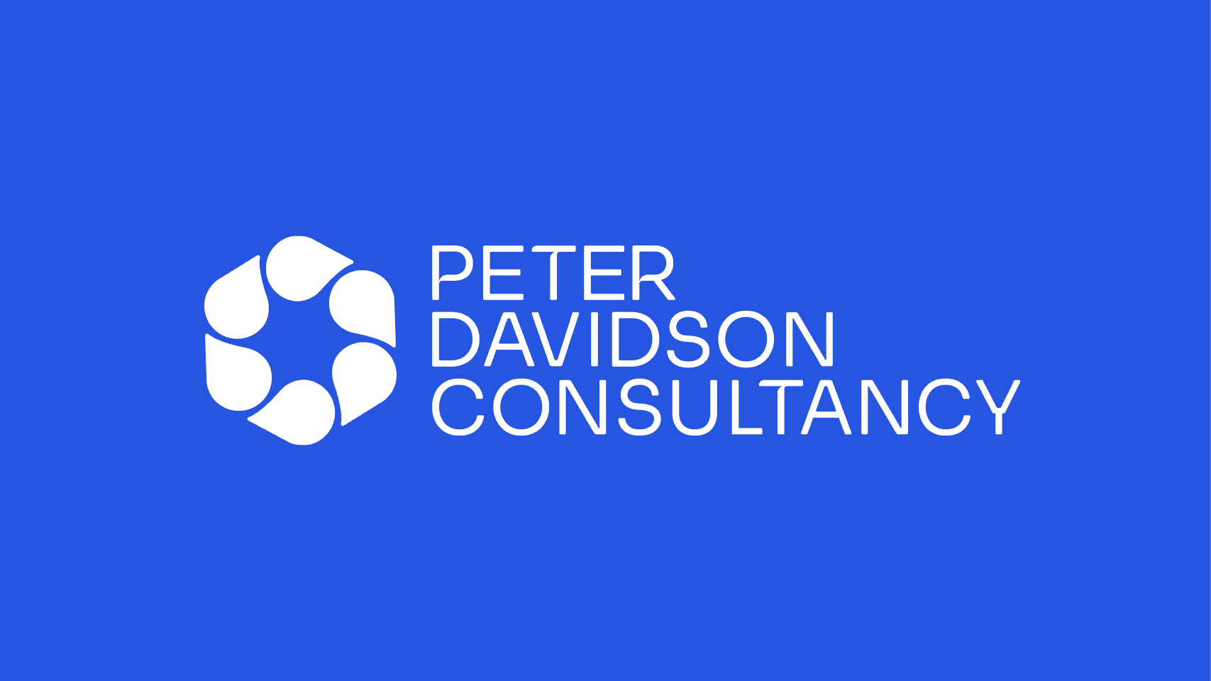 Peter Davidison white logo on a blue background.