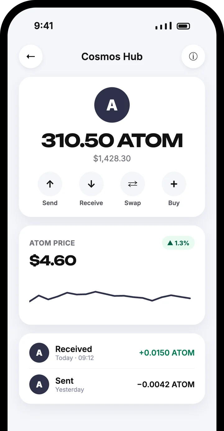Atom Wallets app screen